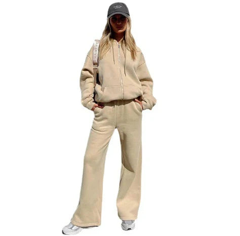 Premium hooded sportswear jogger trousers for women in khaki, green, and light blue colours