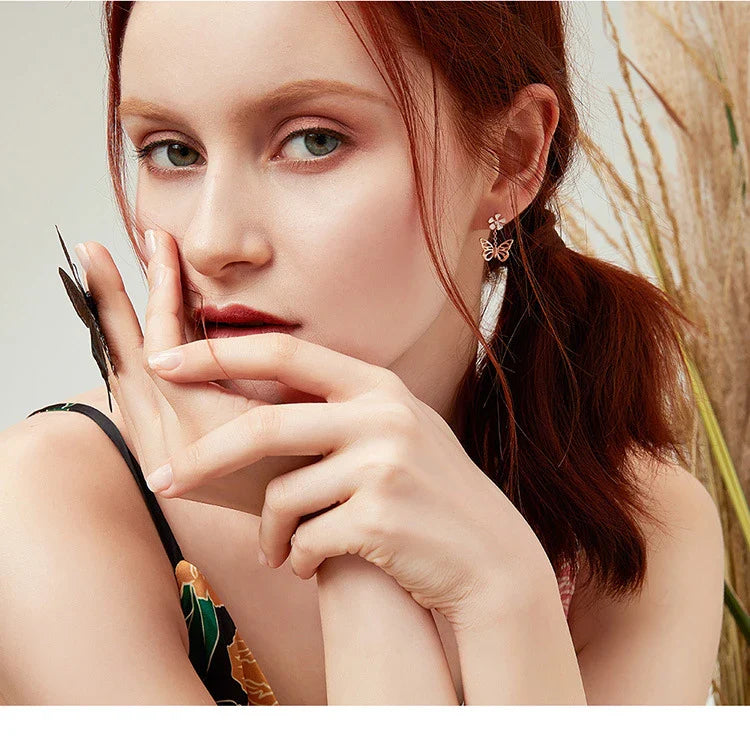 GiftHome UK Exquisite Silver Butterfly Flower Earrings from the Forest Series
