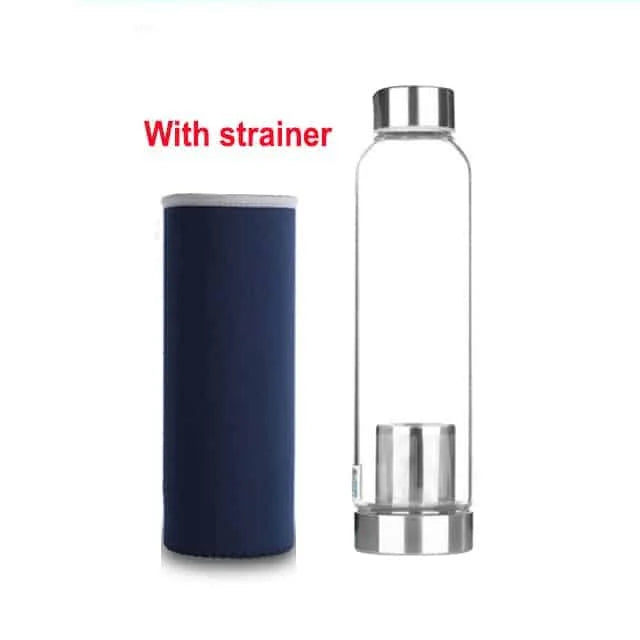 Premium minimalist glass sports water bottle in a variety of sizes and colours, designed for sustainable and stylish hydration