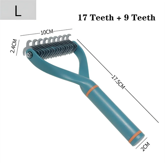Premium double-sided pet grooming brush with stainless steel combs and ergonomic non-slip handle for cats and dogs