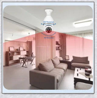Discreet 1080p 360-degree panoramic WiFi security camera hidden in a light bulb design for comprehensive home surveillance