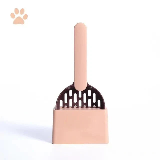 Premium Multi-Function Cat Litter Scoop with Self-Cleaning Base in Coffee Pink Colour