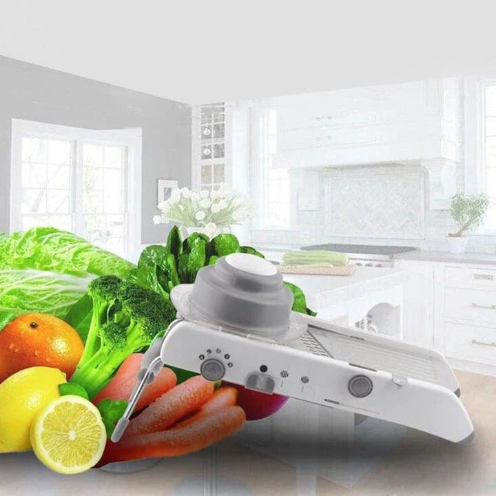 Premium manual vegetable slicer with stainless steel blades and ABS frame for effortless slicing, dicing, and shredding of fresh produce