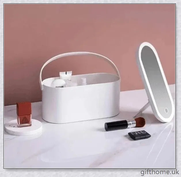 Chic portable makeup case with adjustable LED lighting and rotatable mirror stand