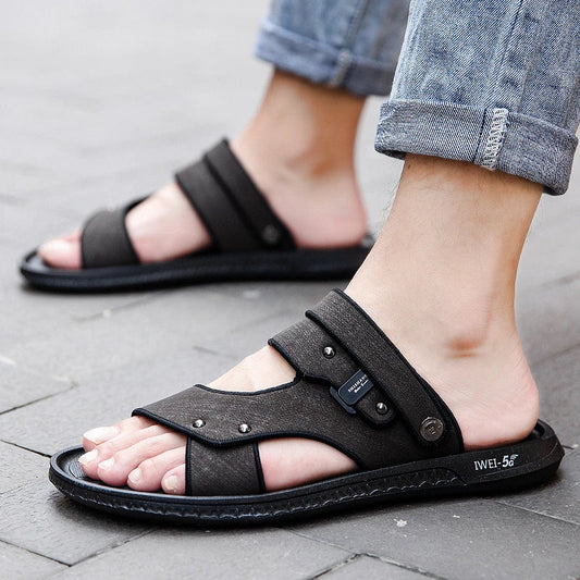 Premium British-made beach sandals with breathable PU upper, non-slip rubber sole, and adjustable buckle closure