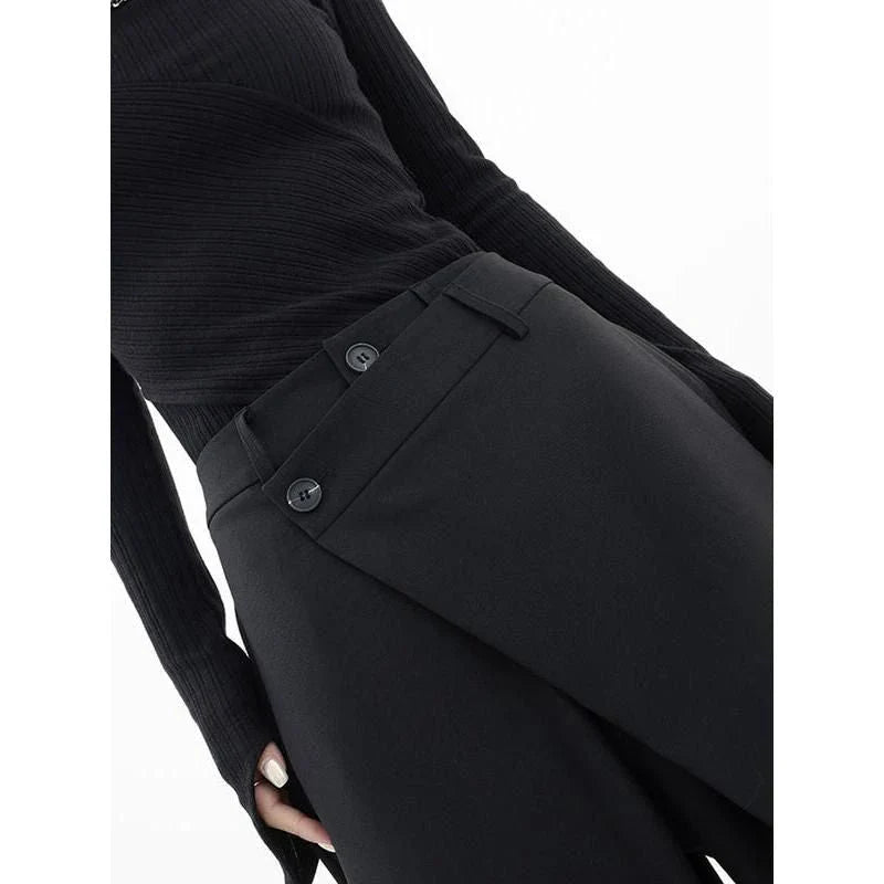 Stylish high-waisted wide-leg fashion trousers for women, made from a premium cotton-polyester blend for comfort and durability.