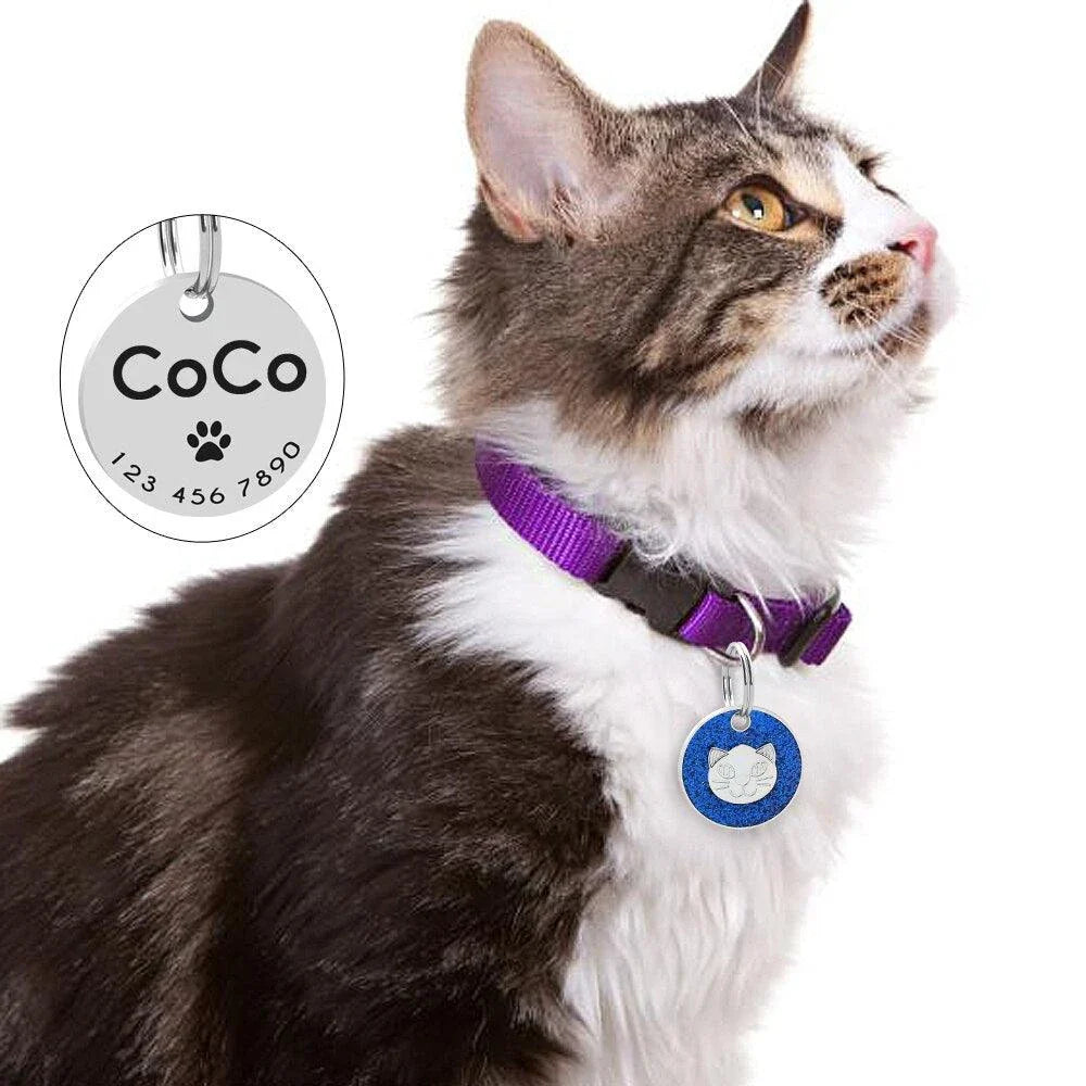 Premium stainless steel ID tag with engraved glitter design and customisable text