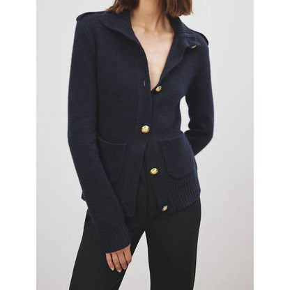 Premium Wool and Cashmere Cardigan in a classic design, featuring a turn-down collar and single-breasted closure for a sophisticated and comfortable look.