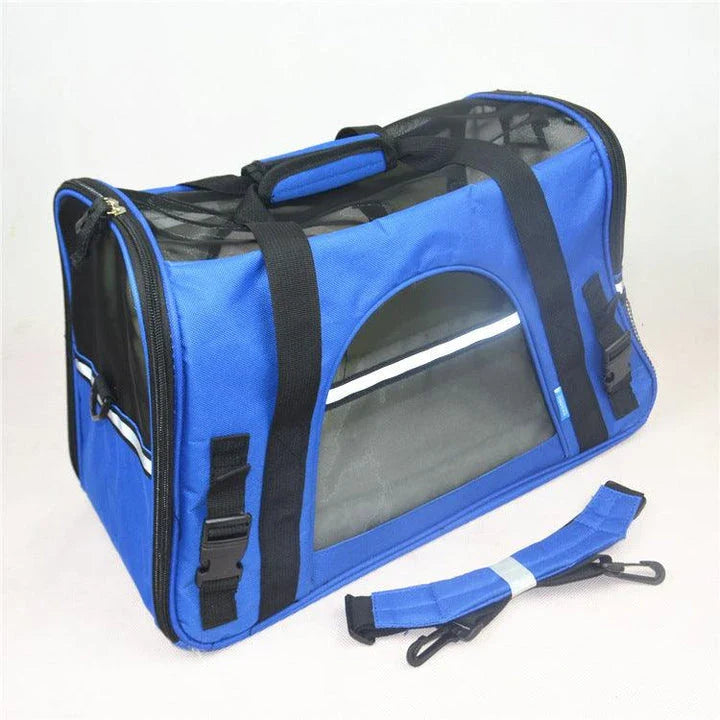 Portable pet carrier bag made of durable nylon with breathable mesh panels for your dog or cat's comfort during travel