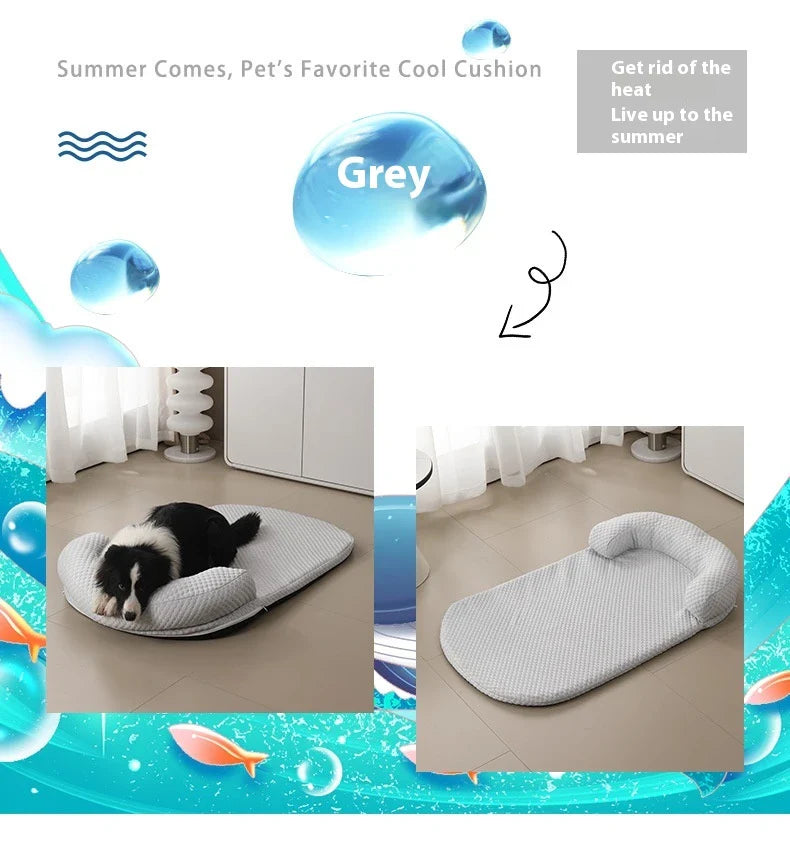 A breathable, ice-filled pet cooling mat in a variety of stylish colours for use in kennels, beds, or anywhere your pet lounges.