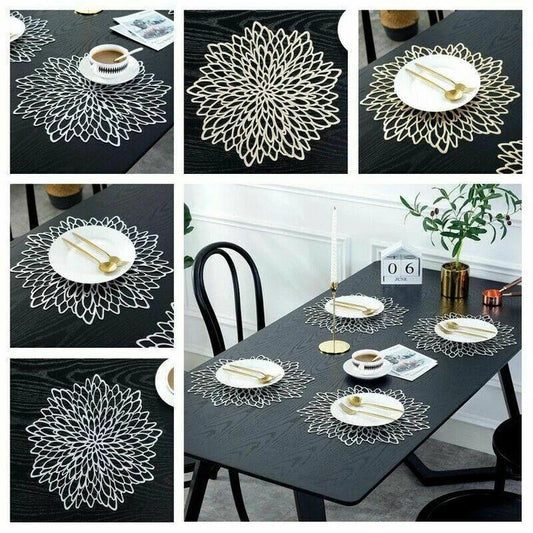 Elegant flower-shaped PVC placemat with a delicate floral design, perfect for refined dining