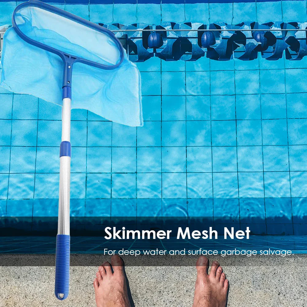 Premium Leaf Rake with Telescopic Pole for Effortless Pool Cleaning - Durable Aluminium Construction, Deep Bag Skimmer Net, Adjustable Reach