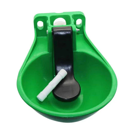 Automatic water bowl for horses made of durable, weather-resistant plastic with a self-regulating design for consistent hydration.