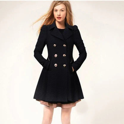 Sleek and sophisticated medium-length commuter coat in black, beige, and blue colours for British professionals
