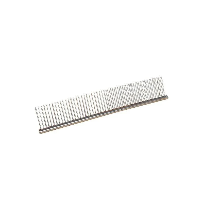 A chrome-plated pet grooming comb with a sleek and durable design, suitable for gently brushing and maintaining your furry friend's coat.