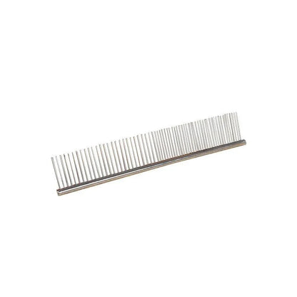 A chrome-plated pet grooming comb with a sleek and durable design, suitable for gently brushing and maintaining your furry friend's coat.