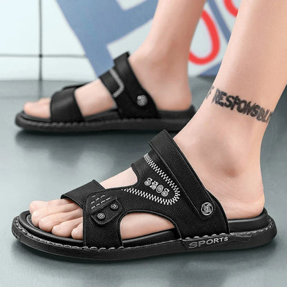 Premium British-made beach sandals with breathable PU upper, non-slip rubber sole, and adjustable buckle closure