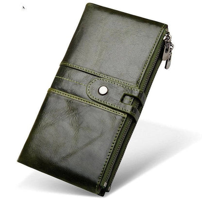 Trendha Premium Cowhide Leather Wallet with Multiple Card Slots and Secure Zipper Compartment