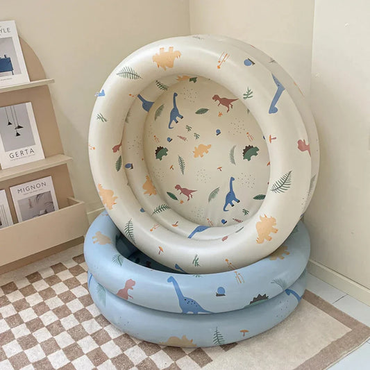 Inflatable Baby Swimming Pool in Beige Dinosaur Pattern, Perfect for Outdoor Summer Fun