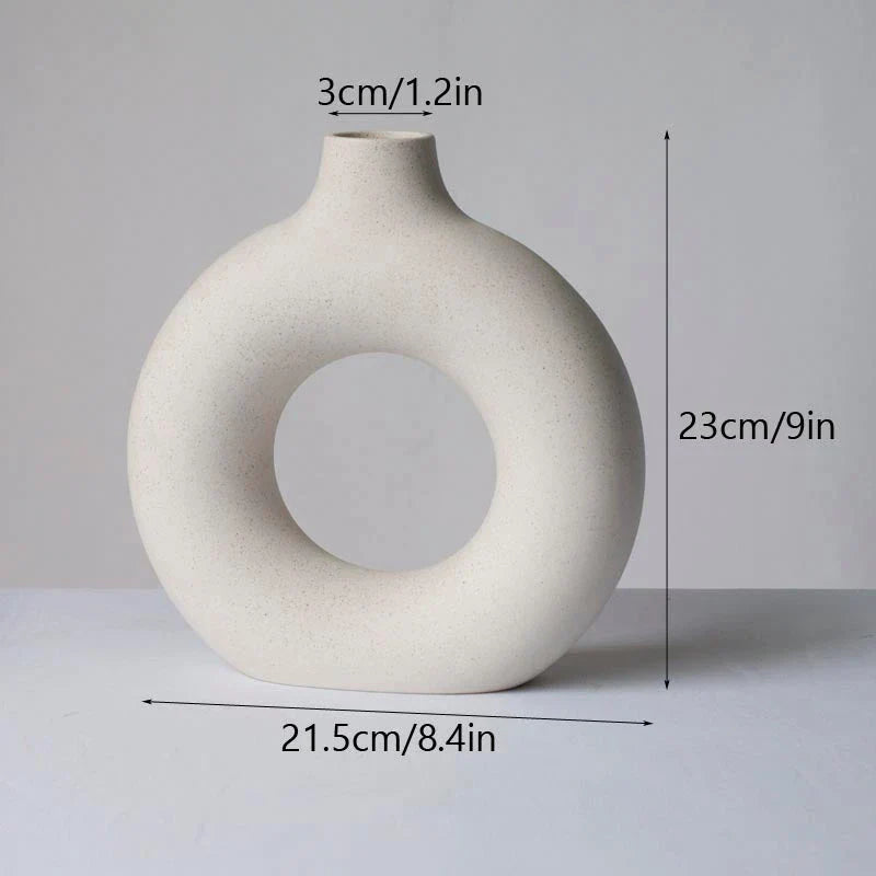 Circular Hollow Ceramic Vase in a minimalist, Nordic-inspired design for elegant home decor