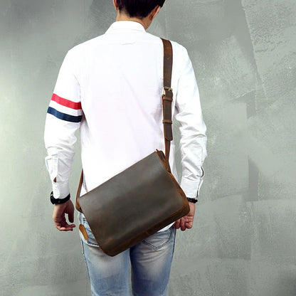A retro-inspired leather shoulder bag for men, featuring a classic British design and high-quality construction