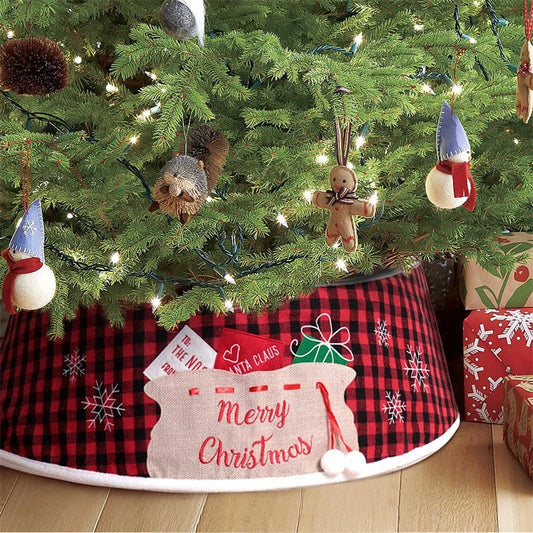 Premium 48-inch black and red plaid cloth tree skirt for festive Christmas decor