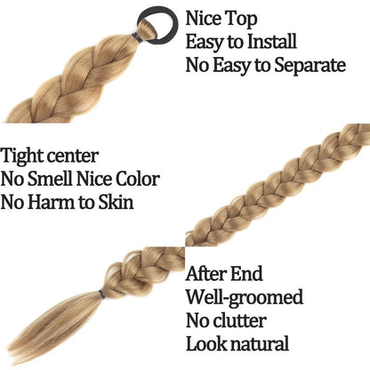 24-Inch Synthetic Braided Ponytail Hair Extension in Blonde Colour, Offering Luxurious British Style and Elegant Transformation
