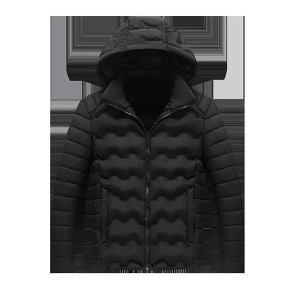 Grey men's padded jacket with cotton-polyester blend for warmth and comfort