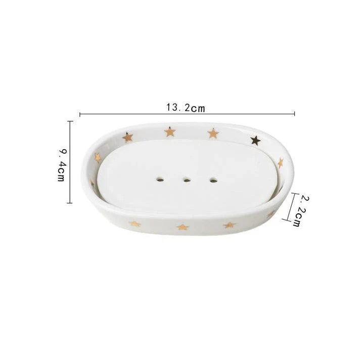 Elegant Nordic gold inlay double layer ceramic soap holder for dry soap and clean countertops