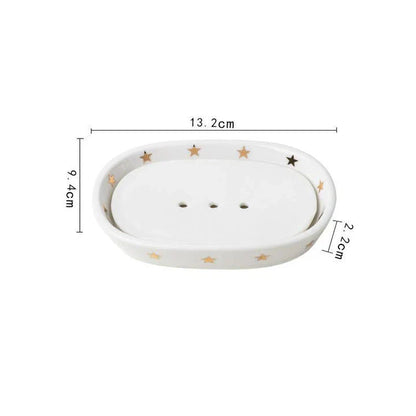 Elegant Nordic gold inlay double layer ceramic soap holder for dry soap and clean countertops