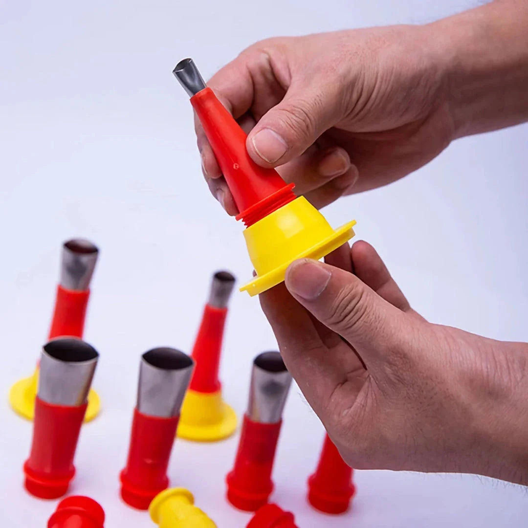 Premium Stainless Steel Caulk Nozzle Applicator Set with a variety of nozzle sizes for home DIY and renovation projects