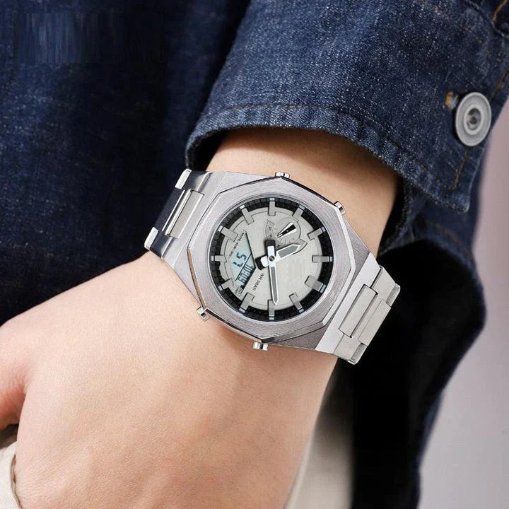 Premium multifunctional sports watch with sleek design, waterproof construction, and practical features like dual time, date, and alarm clock