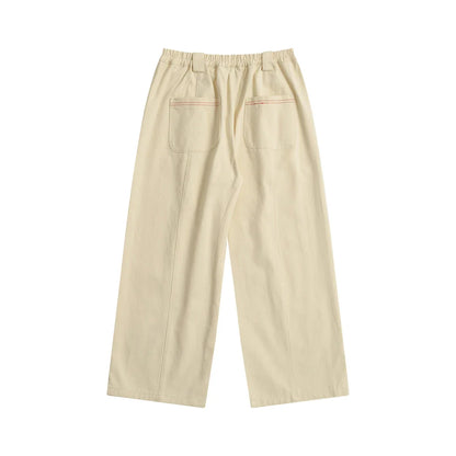 Women's high-waist cotton capri trousers with embroidered fruit designs in a relaxed straight-leg fit