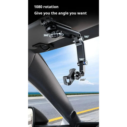 Premium 360-degree adjustable car phone holder for rearview mirror, featuring a durable and versatile design for secure smartphone mounting