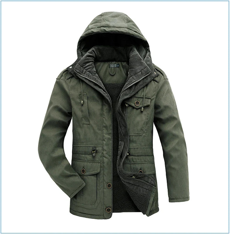 A premium fleece-lined and cotton-padded winter coat for plus-size men, available in a range of classic colours.