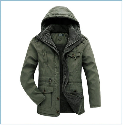 A premium fleece-lined and cotton-padded winter coat for plus-size men, available in a range of classic colours.