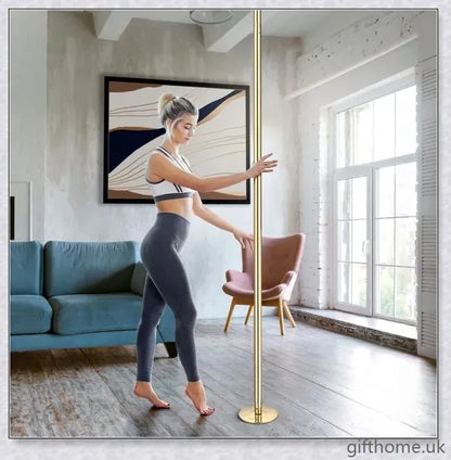 Premium 9ft Golden Spinning Strip Pole with Adjustable Height and Spinning/Static Modes for Home Dance Studio