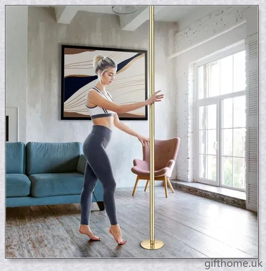 Premium 9ft Golden Spinning Strip Pole with Adjustable Height and Spinning/Static Modes for Home Dance Studio