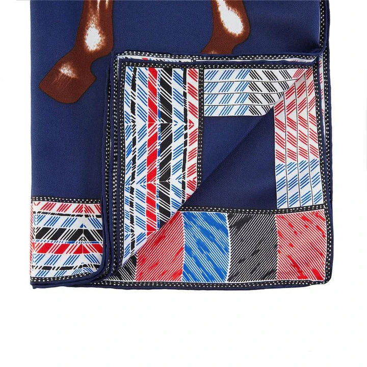 Elegant silk square scarf with vibrant floral print and handmade curled edges
