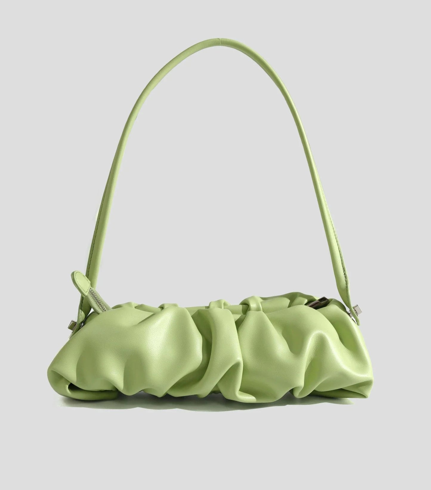 Pleated fashion one-shoulder diagonal handbag in various colours including white, yellow, green, black, and light blue
