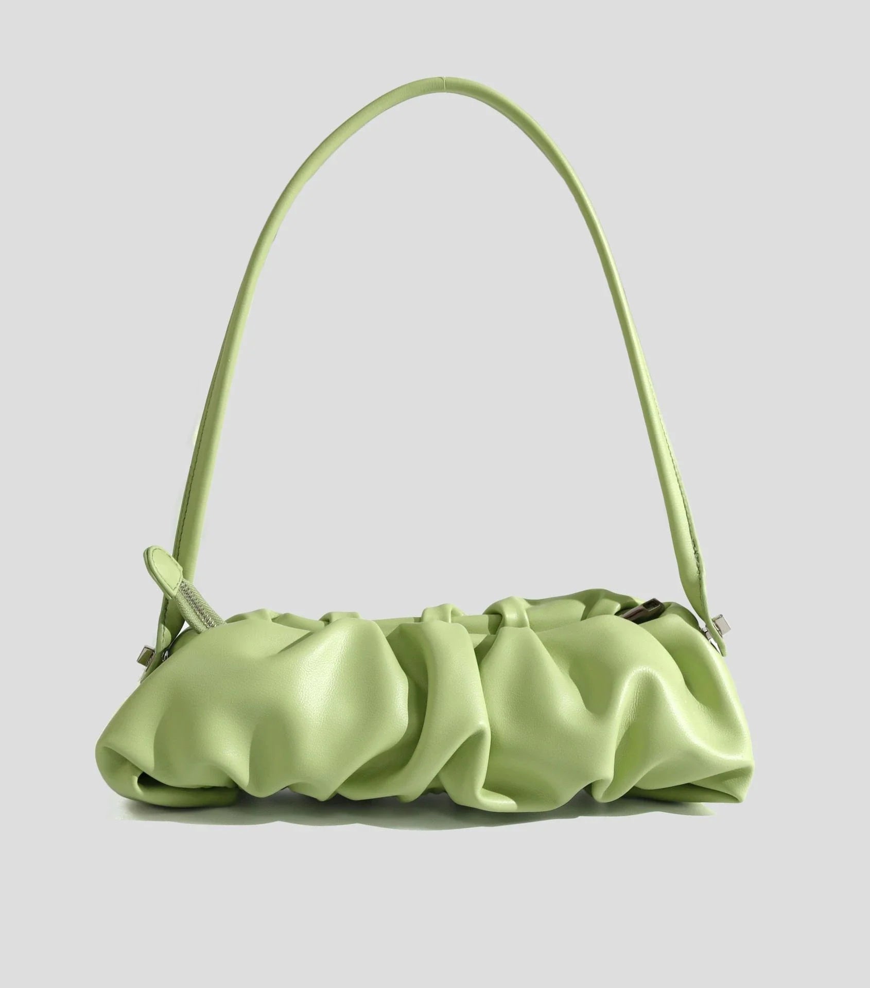 Pleated fashion one-shoulder diagonal handbag in various colours including white, yellow, green, black, and light blue