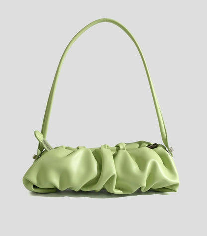 Pleated fashion one-shoulder diagonal handbag in various colours including white, yellow, green, black, and light blue
