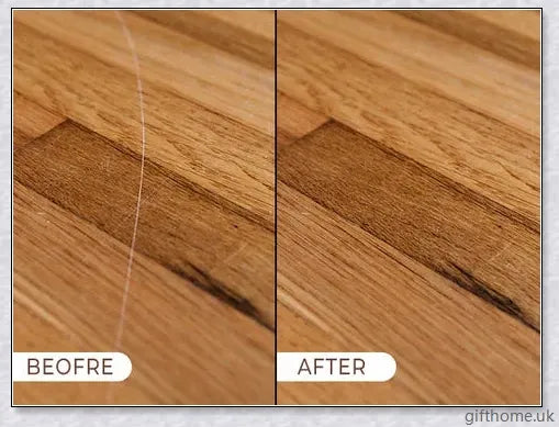 A bottle of premium wood scratch repair spray with a light and dark colour option for blending seamlessly with various wood tones.