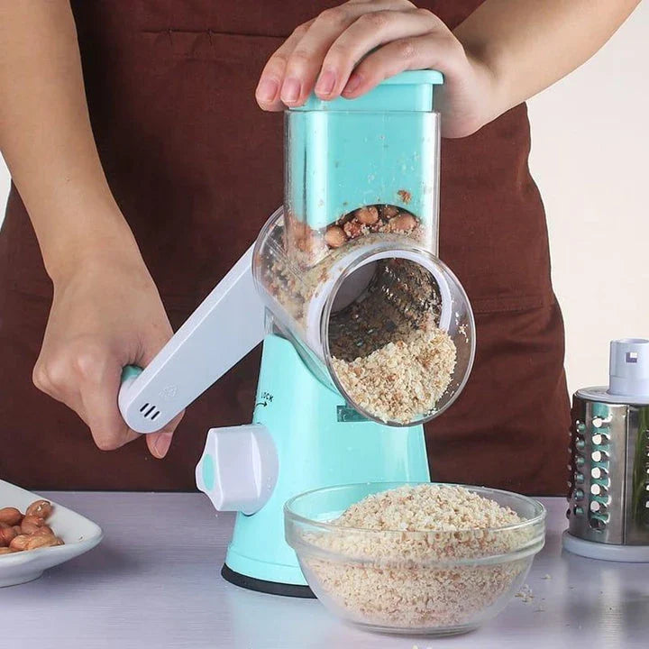 A premium manual vegetable cutter with stainless steel blades and a contemporary blue design, perfect for efficient meal preparation in any UK kitchen.