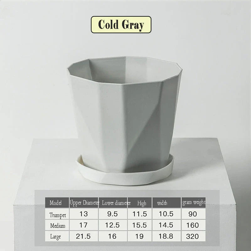 Nordic-style resin flower pot in grey, featuring a minimalist design and suitable for indoor use in UK homes and offices