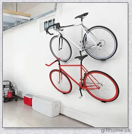 Sturdy black carbon steel bicycle wall mount rack for securing bikes and mountain bikes to the wall