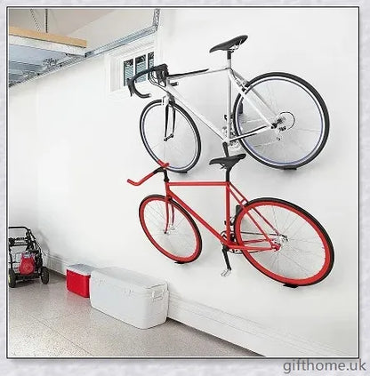 Sturdy black carbon steel bicycle wall mount rack for securing bikes and mountain bikes to the wall