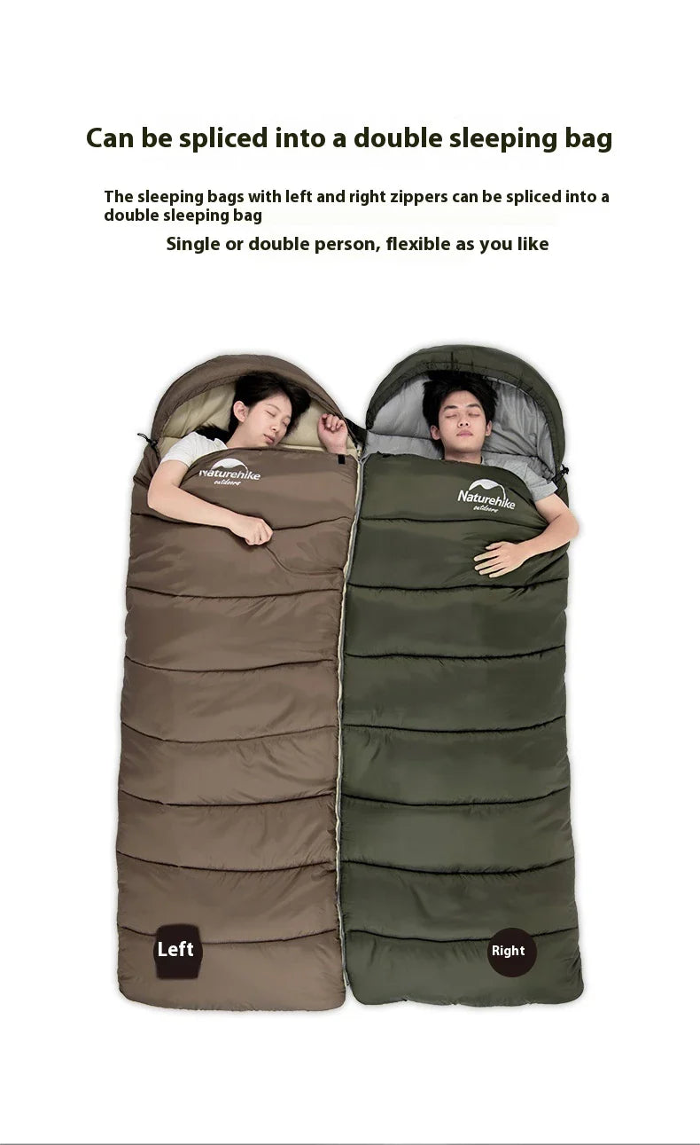 Naturehike Luxury Down-filled Sleeping Bag for Outdoor Camping in Hollow Cotton/Clay Gray, Hollow Cotton/Moxa Leaf Green, and Down Cotton/Sky Blue colours