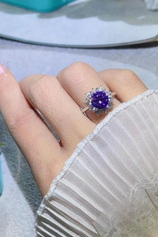 Elegant Moissanite Platinum-Plated Ring with a 2-carat centre stone and a luxurious platinum-plated sterling silver band