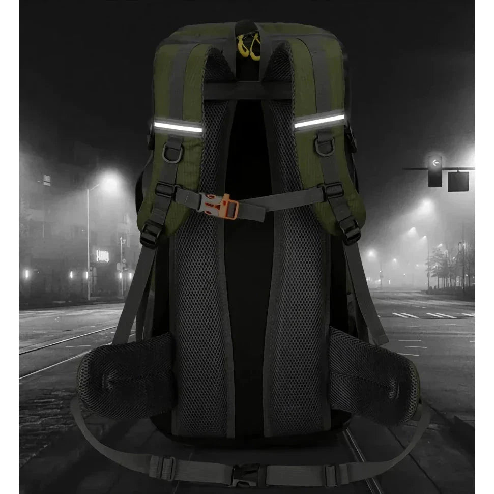 Premium 50L waterproof backpack with hydration system, shoe compartment, and reflective safety features for outdoor adventures